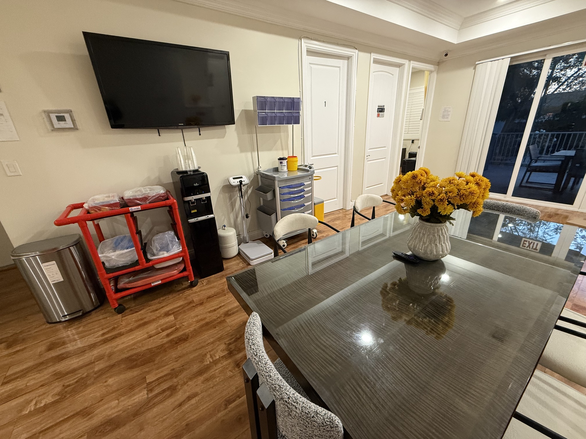 Common dining area with glass table